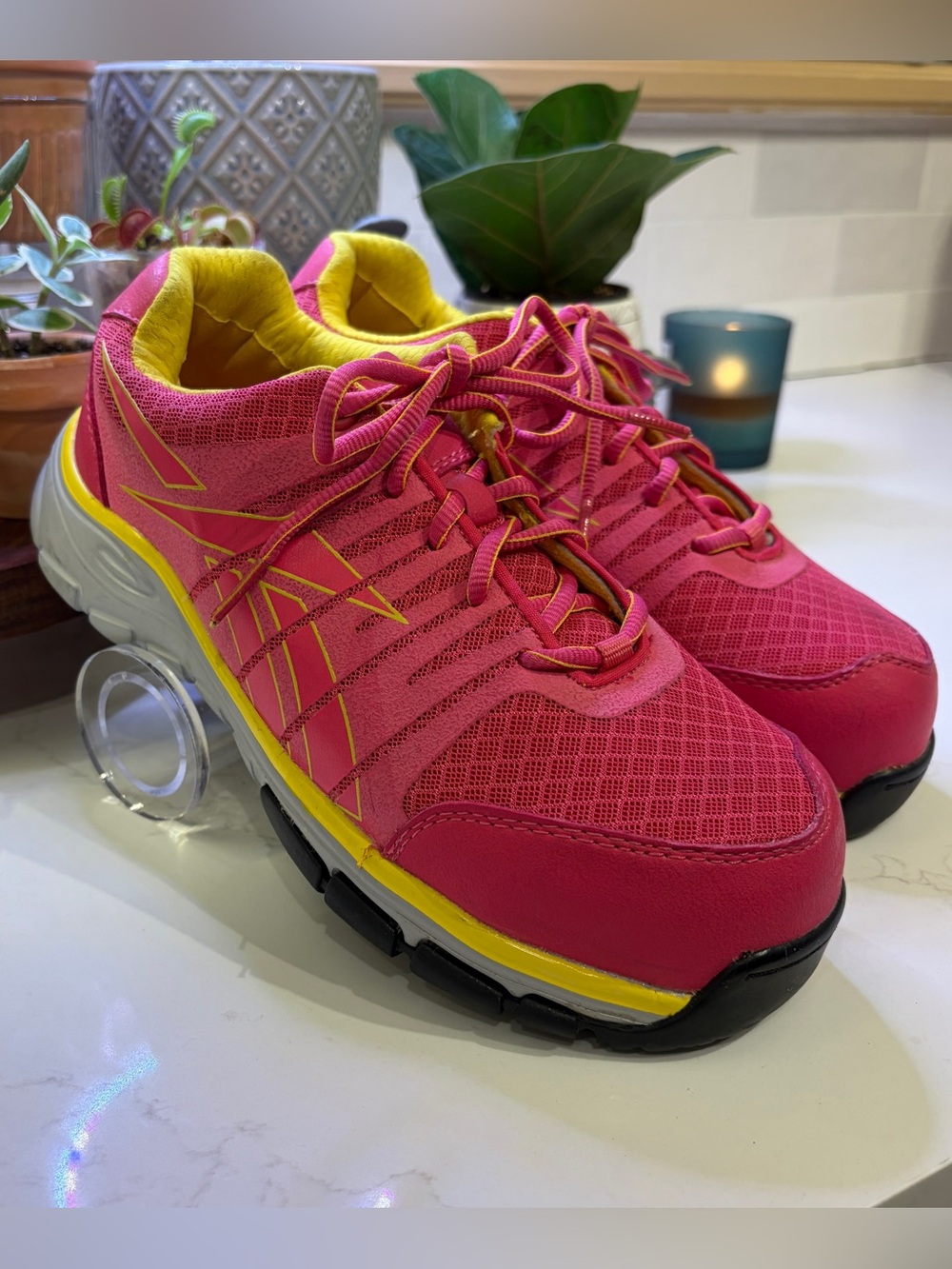 Reebok Steel Toe Work Shoes Women’s Size 8 Pink Yellow Safety Lightweight